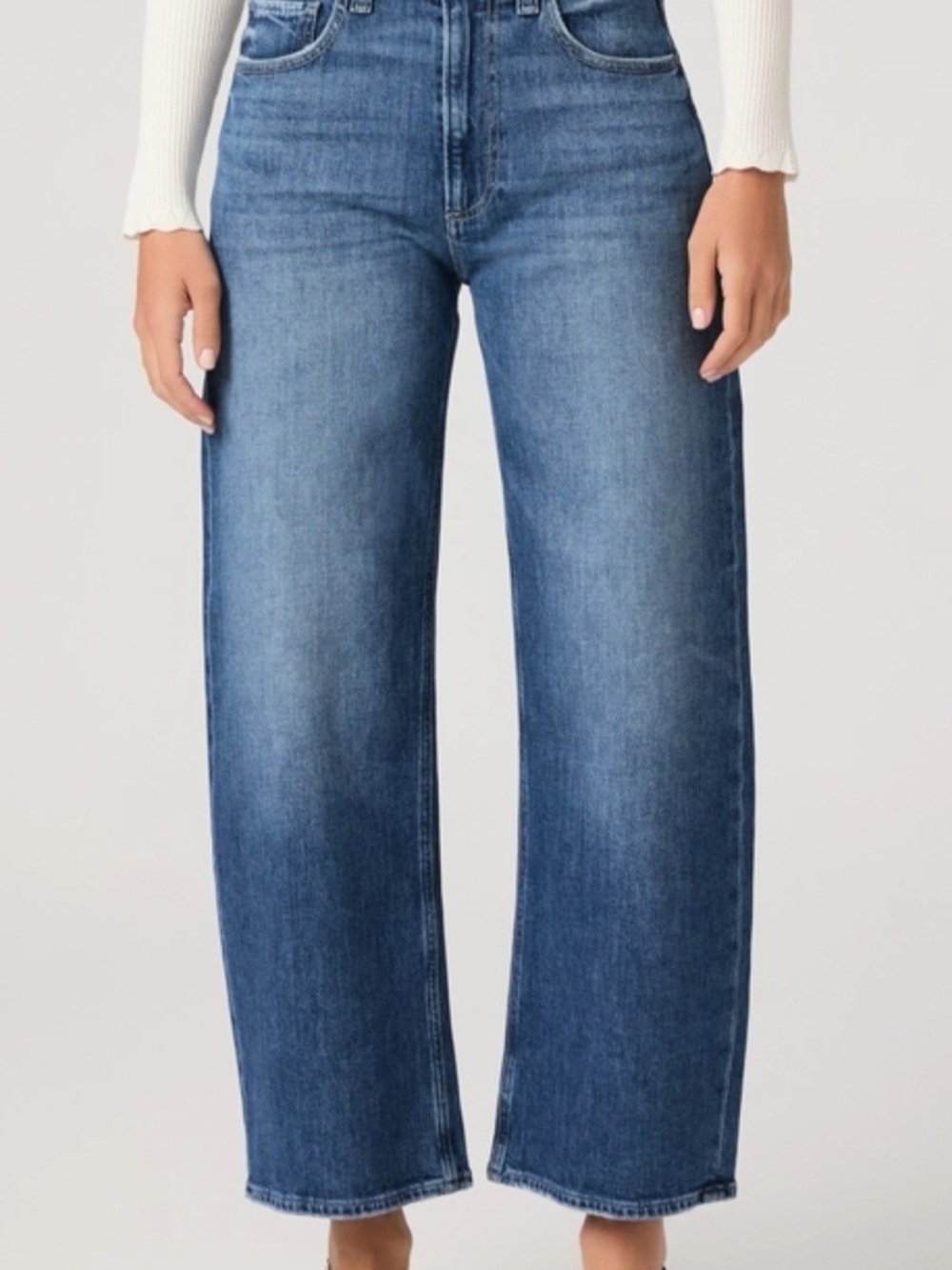 PAIGE Cameron Ankle Wide Leg High-Rise Jeans in Medium Blue Wash Sz26 - Picture 2 of 16